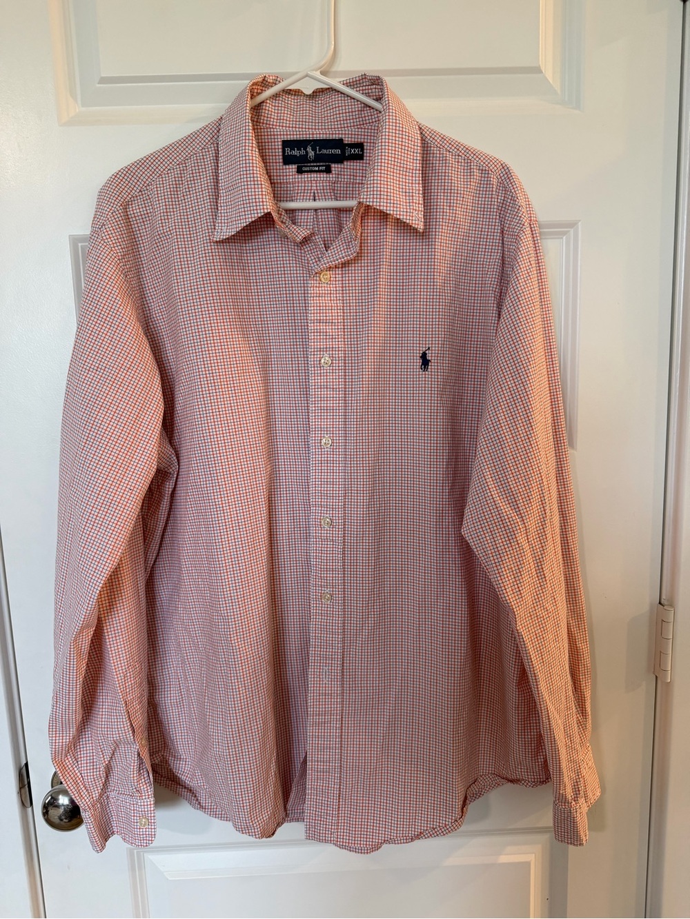 Ralph Lauren Men's Long-Sleeve Check Shirt in Orange and Blue